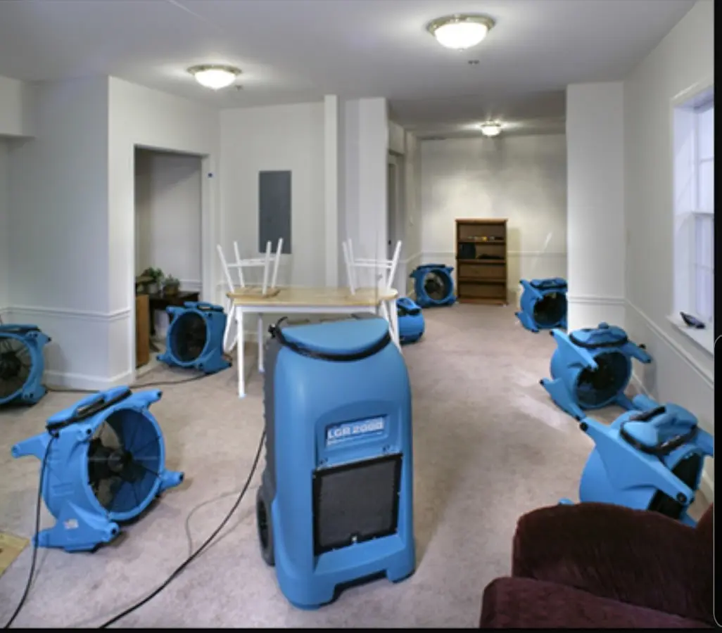 Air movers and dehumidifier setup for Water Extraction & Removal in Woodfield
